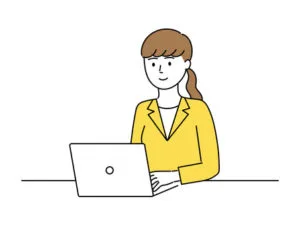 ノートパソコンを扱う女性のイラスト
